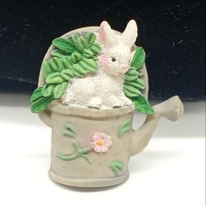Cute Bunny In a Watering Can Easter Bunny Resin Brooch Vintage Easter Jewelry